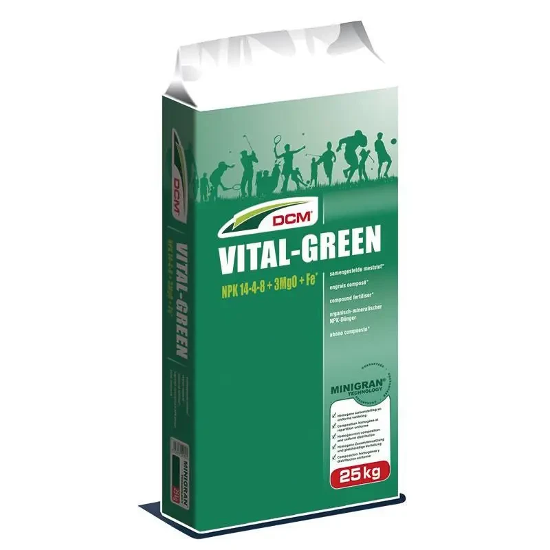 DCM VITAL GREEN (ВЕСНА-ЛІТО) органічно-мінеральне добриво для газону NPK 14-4-8 + 3 MgO + Fe 25кг