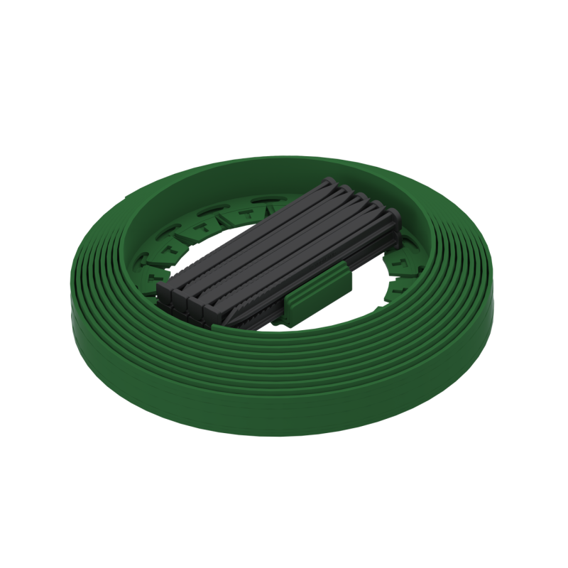 Бордюр садовий NewFixLight 9м зелений в упаковці з анкерами (18 шт) та з“єднувачами (3 шт)